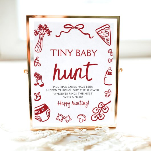 Handgetekende Italiaanse Tiny Baby Hunt Baby showe Poster