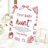 Handgetekende Italiaanse Tiny Baby Hunt Baby showe Reclamebord Met Voetstuk
