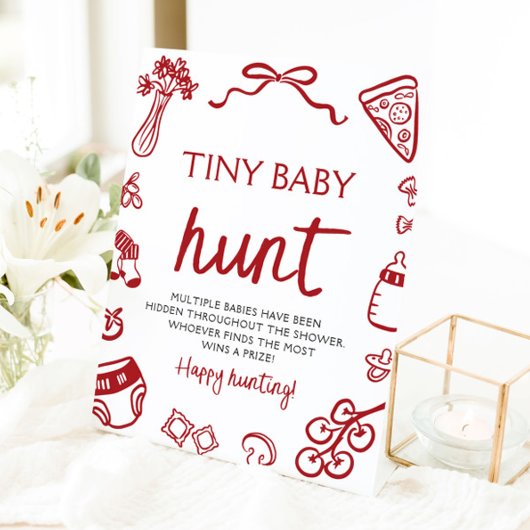 Handgetekende Italiaanse Tiny Baby Hunt Baby showe Reclamebord Met Voetstuk
