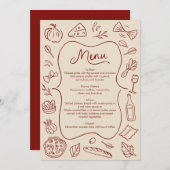 Handgetekende Italiaanstijl menu rood en crèmekleu (Voorkant / Achterkant)