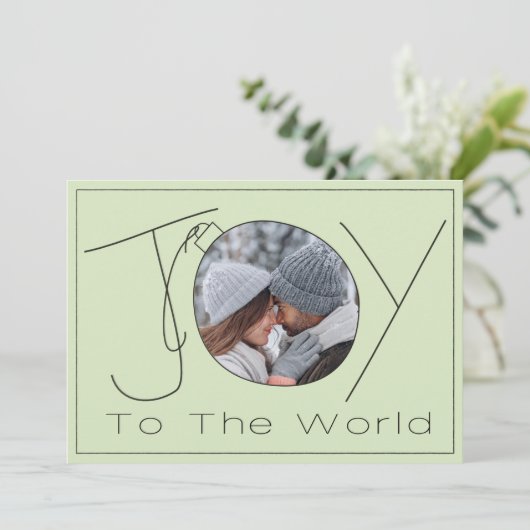 Handgetekende 'Joy to the World' minimalistische 2 Feestdagenkaart (Staand voorkant)