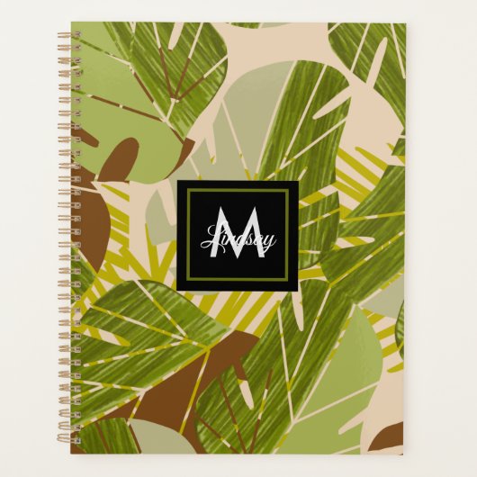 Handgetekende Jungle Groene Bruine Blad Planner (Voorkant)