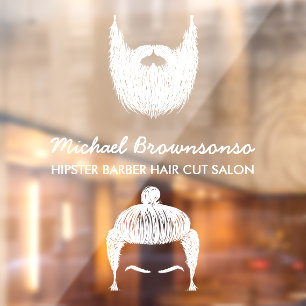 Handgetekende kapper hipster baard snor raamsticker