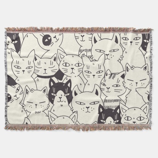 Handgetekende katten doodle naadloos patroon. deken (Voorkant)