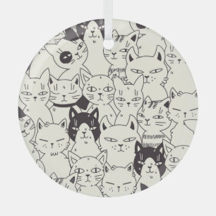 Handgetekende katten doodle naadloos patroon. glas ornament