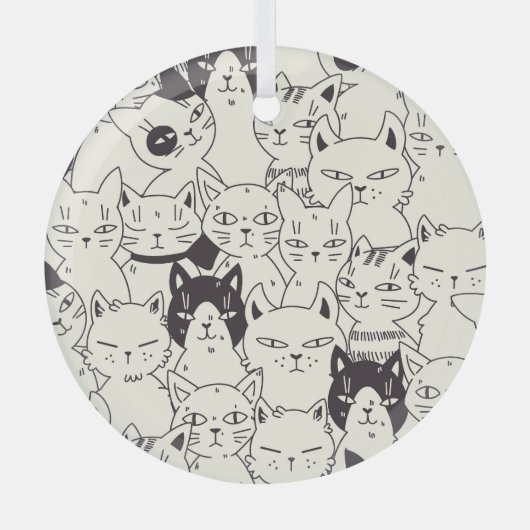 Handgetekende katten doodle naadloos patroon. glas ornament (Voorkant)
