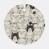 Handgetekende katten doodle naadloos patroon. glas ornament (Achterkant)