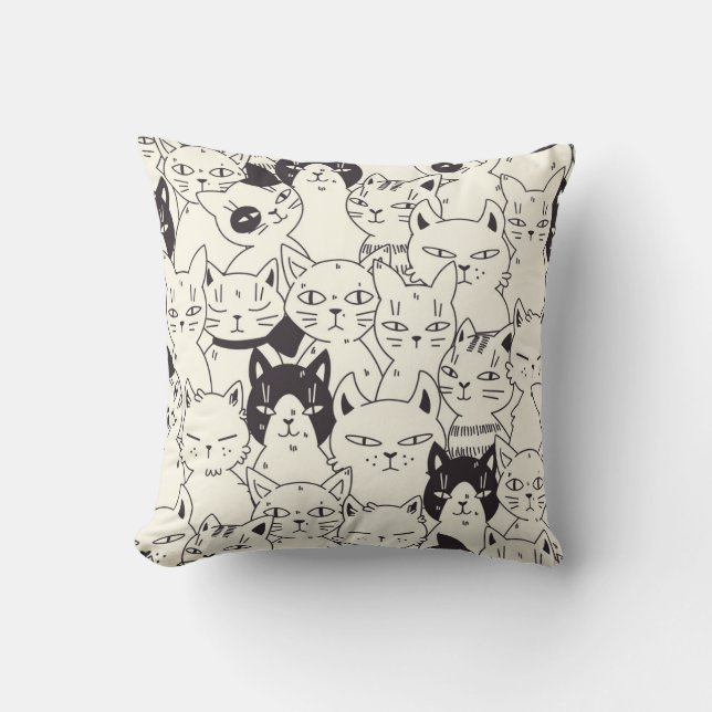 Handgetekende katten doodle naadloos patroon. kussen (Voorkant)