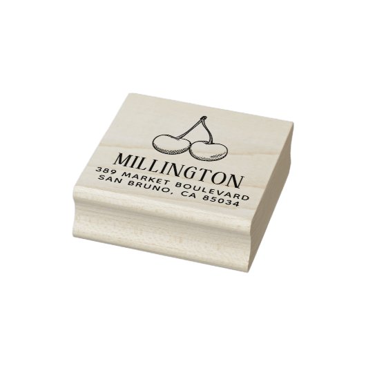 Handgetekende Kersen Familienaam & Retouradres Rubberstempel (Stempel)