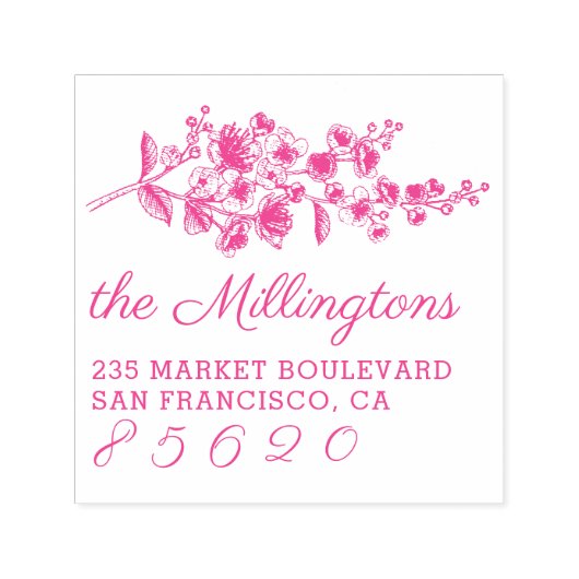 Handgetekende Kersenbloesem Naam & Retouradres Zelfinktende Stempel (Design)