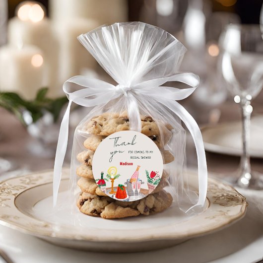 Handgetekende kerst bruidsdouche bedankje ronde sticker