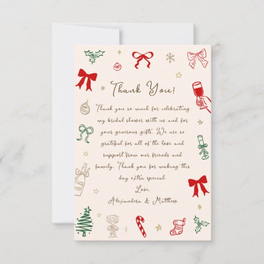 Handgetekende Kerst Bruidsdouche Bedankkaart (Voorkant)