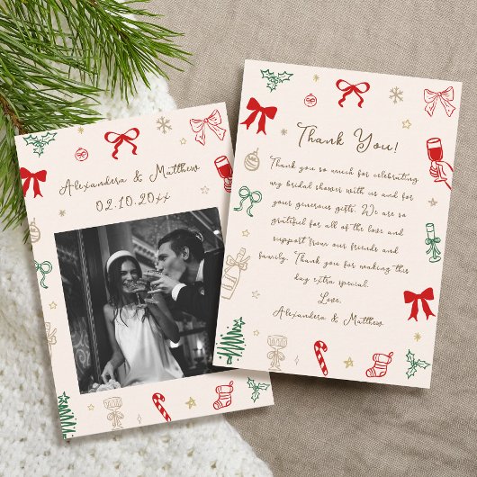 Handgetekende Kerst Bruiloft Feest Bedankkaart