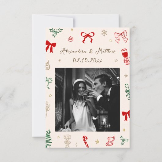 Handgetekende Kerst Bruiloftssalon Bedankkaart (Achterkant)