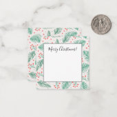 Handgetekende Kerst Dennentakken Groen Rood Wit Notitiekaartje (Voorkant / Achterkant in situ)