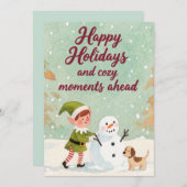 Handgetekende Kerst Elf Sneeuwman Winter Feestdagenkaart (Voorkant / Achterkant)