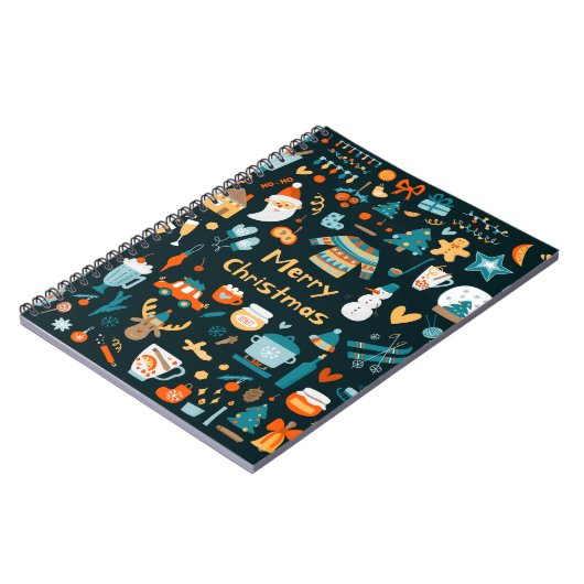 Handgetekende kerst- en nieuwjaarselementen. notitieboek (Linkerzijde)