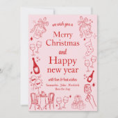 Handgetekende kerst- en nieuwjaarswensen doodle feestdagenkaart (Voorkant)