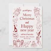 Handgetekende kerst- en nieuwjaarswensen doodle feestdagenkaart (Voorkant)