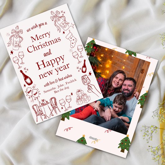 Handgetekende kerst- en nieuwjaarswensen doodle feestdagenkaart
