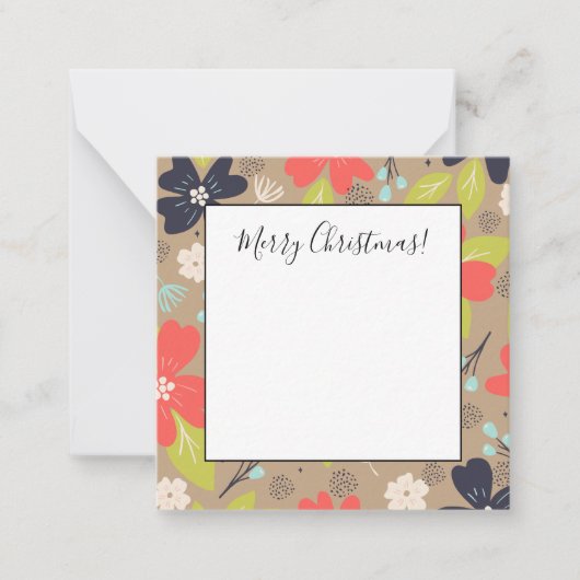 Handgetekende Kerst Poinsettia Rood Wit Marine Notitiekaartje (Voorkant)