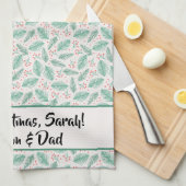 Handgetekende kerstaven groen rood theedoek (Quarter Fold)