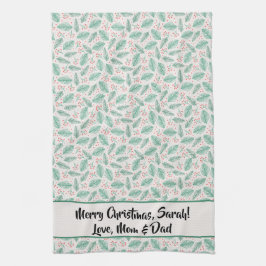 Handgetekende kerstaven groen rood theedoek