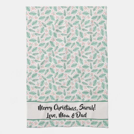 Handgetekende kerstaven groen rood theedoek (Verticaal)