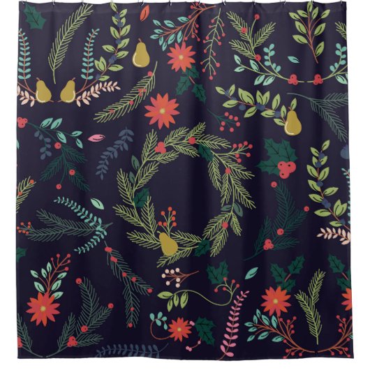 Handgetekende kerstbloemen:  collectie douchegordijn (Voorkant)