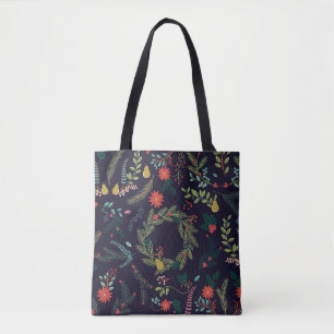 Handgetekende kerstbloemen: collectie tote bag