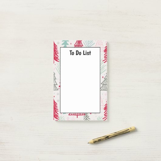 Handgetekende kerstbomen Evergreen om een lijst te Post-it® Notes (Op bureau)