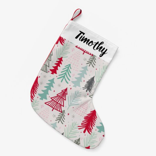 Handgetekende kerstbomen Evergreen Pine Red Green Kleine Kerstsok (Voorkant (Hangend))