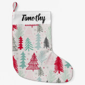 Handgetekende kerstbomen Evergreen Pine Red Green Kleine Kerstsok (Voorkant)