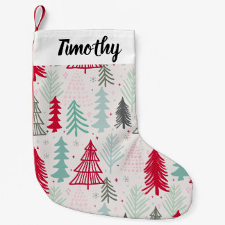 Handgetekende kerstbomen Evergreen Pine Red Green Kleine Kerstsok