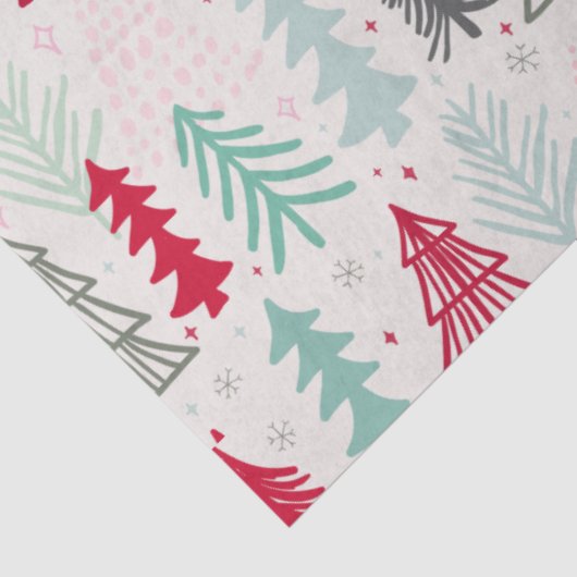 Handgetekende kerstbomen Evergreen Pine Red Green Tissuepapier (Detail)