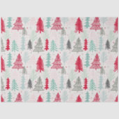 Handgetekende kerstbomen Evergreen Pine Red Green Tissuepapier (Voorkant)