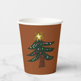 Handgetekende Kerstboom Bruin Papieren Bekers