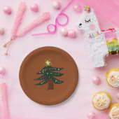 Handgetekende Kerstboom Bruin Papieren Bordje (Feest)