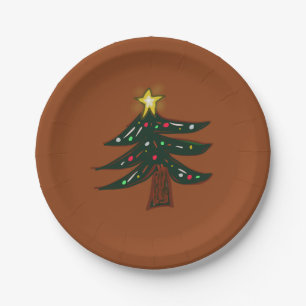 Handgetekende Kerstboom Bruin Papieren Bordje