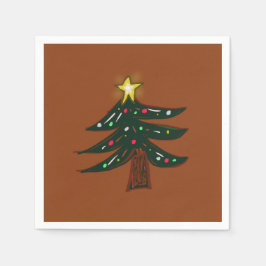 Handgetekende Kerstboom Bruin Servet