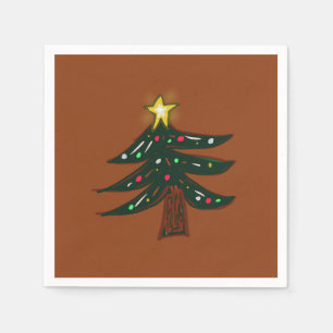 Handgetekende Kerstboom Bruin Servet
