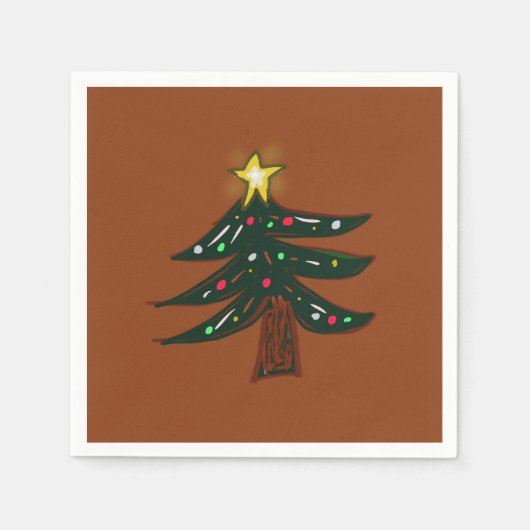 Handgetekende Kerstboom Bruin Servet (Voorkant)