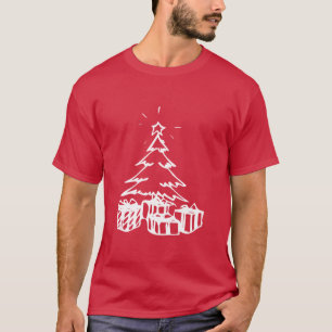 Handgetekende kerstboom en cadeautjes t-shirt