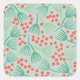 Handgetekende kerstboom Evergreen Pine Needles Vierkante Sticker