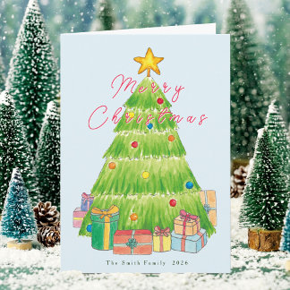 Handgetekende Kerstboom Familie Feestdagen Kaart
