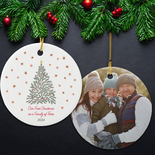 Handgetekende kerstboom Familiefoto Keramisch Ornament
