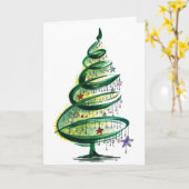 Handgetekende kerstboom kaart (Gele Bloem)