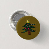 Handgetekende Kerstboom met Ster Ronde Button 3,2 Cm (Voorkant /achterkant)