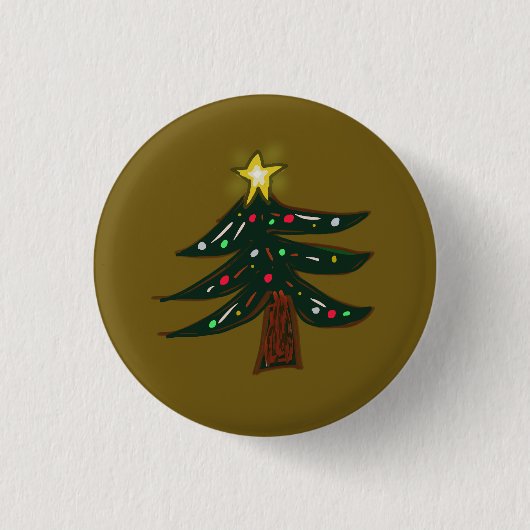 Handgetekende Kerstboom met Ster Ronde Button 3,2 Cm (Voorkant)