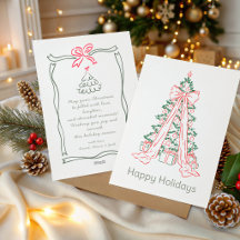 Handgetekende Kerstboom Roze Strik Rood Groen